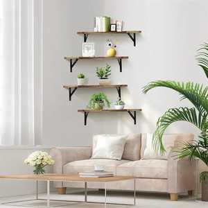 4 Pack L Shaped Corner Floating Shelves <b>Rustic</b> Wood Wall Mounted Space Saving Storage Rack Right Angle <b>Bookshelf</b> Display Ledge - Product Image 6