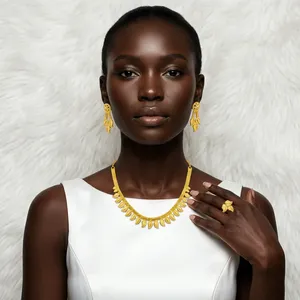 Juego de Joyería con Motivo de Hoja Africana en Latón Chapado en Oro de 18K, Collar y Aretes para Mujer, para Uso Diario y Bodas - Product Image 4