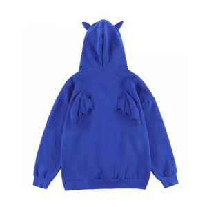 Sudadera con Capucha Azul Unisex con Diseño de Orejas de Gato, Corte Holgado, Estilo Casual para Otoño, Manga Larga, Bolsillo Frontal - Product Image 2
