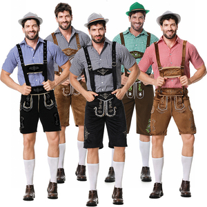 ชุดบาวาเรียนสำหรับเทศกาล Oktoberfest สำหรับผู้ชาย ประกอบด้วยเสื้อเชิ้ตลายสก็อต กางเกงขาสั้นหนังทอ สายเอี๊ยม หมวกปักลาย สไตล์ลำลองสำหรับฤดูร้อน น้ำหนัก 480 กรัม - Product Image 1