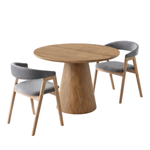 Ensemble de salle à manger rond en teck fait main, écologique et de qualité supérieure ARTERRA, meubles de salle à manger modernes, chaises - Product Image 2
