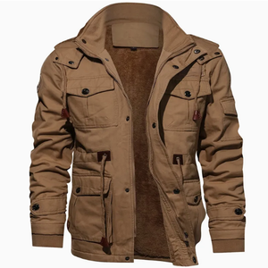 Veste Safari en Toile pour Homme, Épaisse, Coupe-Vent, Col Montant, Doublure Sherpa, Multiples Poches, Style Vêtement de Travail Automne - Product Image 1