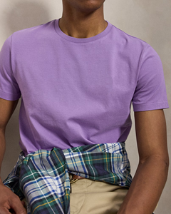 Camiseta de manga corta con cuello redondo de algodón lavanda lisa para hombre – Prenda informal suave, ligera y cómoda para el uso diario - Product Image 5