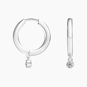 <b>Silver</b> Gold Plated 14K Hoop <b>Earrings</b> with Round Brilliant Cut Diamond D Color IGI Certified Luxury Unisex Everyday Wear - Product Image 6