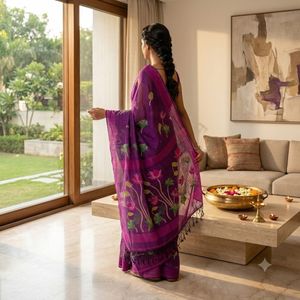 Conjunto de Traje Bordado de Seda Satén Jamdani Tejido a Mano, Antiarrugas, para Ocasiones Casuales y Formales de Verano - Product Image 1
