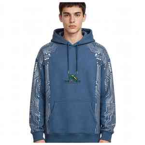 เสื้อฮู้ดดี้ NEXTEX รุ่น Unisex ลายวงจรไฟฟ้า สีน้ำเงินเดนิม ผ้าฝ้ายฟลีซเนื้อนุ่ม อุ่นสบาย พิมพ์ลายกราฟิก - Product Image 1