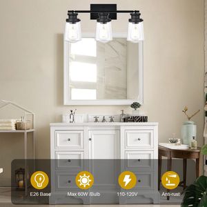 Applique da parete a 3 luci nere per bagno in vetro trasparente con paralume classico faretto rotante luce da soffitto in metallo - Product Image 2