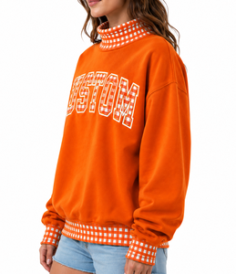 Fabricante de Sudaderas Extra Grandes de Felpa de Algodón con Cuello Alto y Parches de Gingham, Bordadas con Logotipo Personalizado para Mujer - Product Image 4