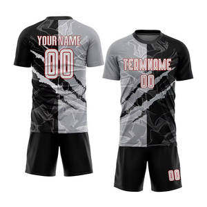 Uniforme de Fútbol Personalizado con Diseño de Graffiti en Blanco, Negro, Gris y Rojo, Sublimado, Transpirable, para Expresar tu Estilo en el Campo - Product Image 1