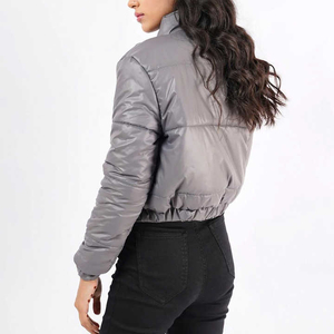 Chaqueta Acolchada Gris para Mujer, Cuello Alto, Manga Larga, Relleno de Poliéster, Cortavientos, Abrigo de Invierno con Cierre de Cremallera - Product Image 2