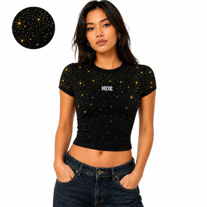 T-shirt décontracté d'été pour femme, style jeune et tendance, orné de strass, design personnalisé entièrement recouvert de pierres, OEM, polyvalent - Product Image 1