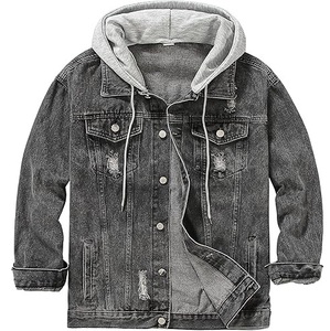 Acid Wash Vintage Black Jeans <b>Men's</b> Clothing Pullover Custom Denim Hoodie Thick Winter French Terry Jacket <b>Raincoat</b> Jackets Hood - Product Image 6