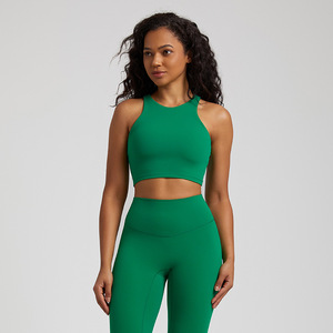 <b>Red</b> Seamless Yoga Set High Waist Leggings <b>Crop</b> <b>Top</b> Racerback Sleeveless Solid Color Full Length Workout Activewear - Product Image 4