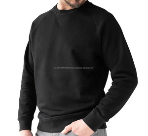 Venta al por mayor negro liso personalizado Sudadera de cuello redondo 100% algodón polar pulóver americano manga raglán sudadera sudaderas con capucha en blanco - Product Image 2