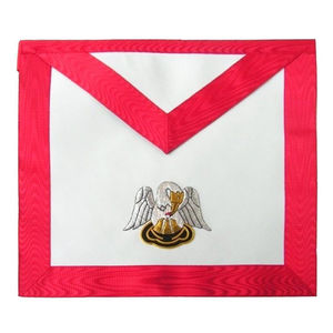 Tablier maçonnique brodé sur mesure, rouge, blanc, avec bordure dorée, motif croix, style classique, accessoire de cérémonie pour franc-maçon - Product Image 5