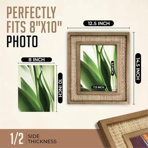 Rattan Picture Frame Photos | EACH UNIQUE Natural Fir Wood, Handwoven Rattan Mat, Boho Coastal Decor <b>Wall</b>/<b>Table</b> <b>Mount</b> - Product Image 5
