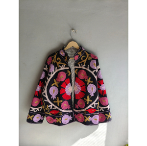 Indian Handmade Reversible Quilted Embroidery Jacket Unisex Premium Cotton Velvet Coat Button Perfect Winter <b>GIFT</b> <b>FOR</b> <b>HER</b> - Product Image 1