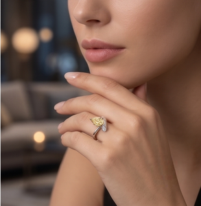 Fancy Yellow Pear Cut Lab Grown Diamond With Claw Setting Open <b>Wrap</b> Ring for Women Statement Engagement <b>Wedding</b> Jewelry - Product Image 1
