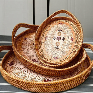 ถาดหวายสานทำด้วยมือถาดไม้ไผ่ทรงกลมแบบสั่งทำถาดหวายสำหรับใส่ของในห้องครัว - Product Image 1