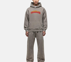Conjunto de Sudadera con Capucha Gris para Hombre con Estampado de Letras en la Parte Delantera, Ropa Casual de Otoño, 100% Algodón, Tela French Terry - Product Image 1