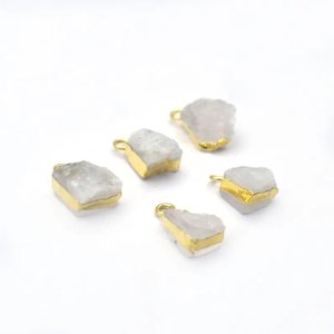 Natural Rainbow <b>Moonstone</b> Raw Edge Electroplated <b>Pendant</b> Gold Plated Crystal Necklace for Women - Product Image 6