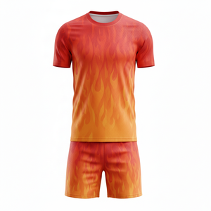 ชุดฟุตบอลแบบ unisex เสื้อและกางเกงขาสั้นสองชิ้น แห้งเร็ว ระบายอากาศได้ดี ชุดฝึกซ้อมกีฬา รับผลิตตามแบบ OEM - Product Image 1
