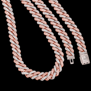 Wholesale Price 18K Rose Gold Plated Micro Double Raw Pave Moissanite Link Chain <b>Statement</b> <b>Necklace</b> Unisex Luxury Everyday Wear - Product Image 3