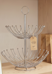 Cesta de Almacenamiento de Metal de 2 Niveles, Diseño Circular Moderno, para Organizar la Cocina, Elegante Adorno de Mesa - Product Image 2