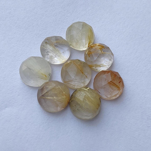 พลอยรูไทล์สีทองธรรมชาติทรงกลมเจียระไนแบบเช็คเกอร์คัท ขนาดมาตรฐาน สำหรับทำเครื่องประดับ ขายส่งทุกขนาด - Product Image 5