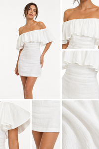 Vestido Corto de Verano para Mujer, Estilo Bohemio, de Algodón y Lino Natural, con Hombros Descubiertos, Corte Evase, Ideal para la Playa o Fiestas, Venta al Por Mayor - Product Image 2