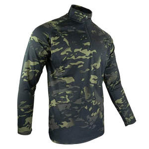 Chemise de performance tactique pour homme à séchage rapide, camouflage, col zippé 1/4, manches longues, respirante, anti-humidité, pour activités de plein air - Product Image 3