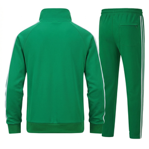 Men's Green Tracksuit Full Zip Hooded Sweatshirt And Pants Set Casual Autumn Wear Breathable Polyester Solid Color Regular Fit - Product Image 2