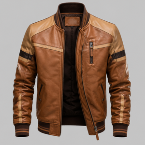 OEM Manufacturer Embroidery Streetwear Genuine Cowhide Leather Jacket Custom <b>Mens</b> Winter Leather Bomber Jacket - Product Image 3