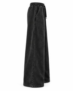 Pantalon unisexe noir écologique respirant à jambes larges, taille à cordon, poches latérales, coupe décontractée, longueur normale, tissu tissé - Product Image 2