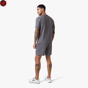 Shorts de course gris pour hommes, pantalons courts d'entraînement athlétique, shorts de sport à séchage rapide avec poche zippée, vente en gros - Product Image 3