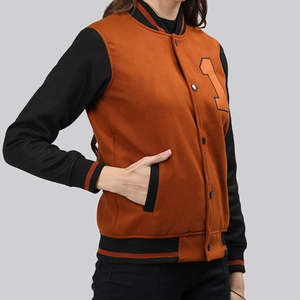 High Quality Women's Wool Baseball Varsity <b>Jacket</b> Winter College Style Breathable Solid <b>Pattern</b> Weave <b>Quilted</b> Cotton Custom Logo - Product Image 3