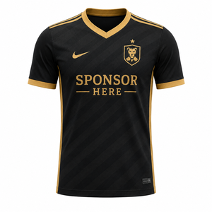 Camiseta de Fútbol Negra y Dorada para Hombre, Cuello en V, Manga Corta, Sublimada, de Poliéster que Absorbe la Humedad, Ropa Deportiva de Equipo - Product Image 1