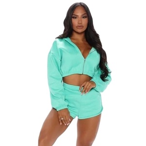 Sweats à capuche et shorts à fermeture éclair pour femmes taille élastique et cordon de serrage OEM ensembles de costumes d'été pour femmes vêtements de jogging décontractés OEM 2026 - Product Image 4