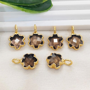 จี้ควอตซ์สโมคกี้รูปดาวชุบทองแดงขนาด 10 มม. จี้ทรงดาวบริโอเล็ตชุบทองแดงสำหรับทำเครื่องประดับ จี้ควอตซ์สโมคกี้ - Product Image 1