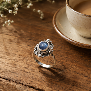 Natural Oval Blue Kyanite Gemstone <b>Ring</b> 925 Sterling Silver Rose/Yellow Gold Plated Boho Artisan <b>Statement</b> Handmade - Product Image 1
