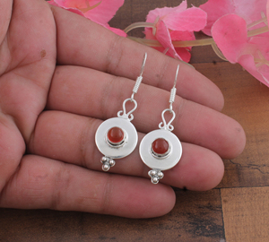 925 <b>Sterling</b> <b>Silver</b> Gold Plated Blue Lace Agate Vintage Engagement Anniversary Disc Drop Earrings | Wholesale Handcrafted - Product Image 3