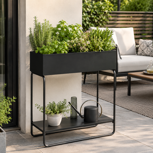 Powder Coated Steel <b>Planter</b> Rectangular Plant Stand with Lower Shelf Modern Metal <b>Planter</b> <b>Box</b> for Decor Indoor Outdoor ODGGAB014 - Product Image 1