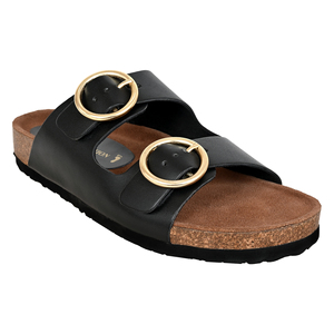 Sandalias de Plataforma de Cuero Genuino Negro con Hebillas Doradas, Punta Abierta, Suela de Corcho, Tacón de 20MM, Transpirables, a la Moda, Zapatos de Verano - Product Image 1