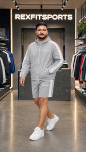REXFIT SPORTS 2026 Custom Unisex <b>Silver</b> Nylon Hooded <b>Jacket</b> and Shorts Set Lightweight Windbreaker Tracksuit for Gym Running - Product Image 4