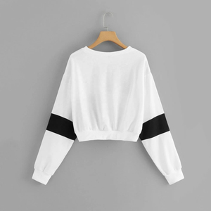 Custom Women Color Block Cropped Sweatshirt Casual Long Sleeve Crewneck Pullover <b>Patchwork</b> Streetwear Fleece Crop <b>Top</b> Hoodie - Product Image 4