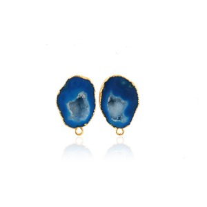 Pendientes de tuerca de ágata drusa azul chapados en oro con gema en rodaja, joyería hecha a mano para mujer - Product Image 6