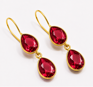 Pendientes Colgantes de Cuarzo Rubí en Forma de Lágrima, Plata de Ley 925, Chapados en Oro |   Pendientes de cuarzo rubí facetado en forma de pera |   Hecho a Mano G - Product Image 3