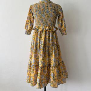 Vestido largo maxi de algodón 100% para mujer, estampado a mano, estilo bohemio floral, con volantes, para verano, venta al por mayor, vestido informal de verano, sostenible - Product Image 4