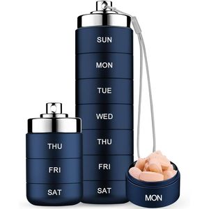 Waterproof 7-Day Large Metal Travel <b>Pill</b> Organizer Portable 1-Time Day Vitamin Storage Case Stackable <b>Pill</b> <b>Container</b> - Product Image 1
