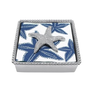 Boîte de rangement pour serviettes en métal en forme d'étoile de mer argentée avec logo personnalisé, porte-mouchoirs décoratif moderne et écologique - Product Image 1